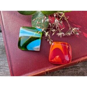 2 Vintage Art Glass Brooch Pins; Colorful Jewelry Gift